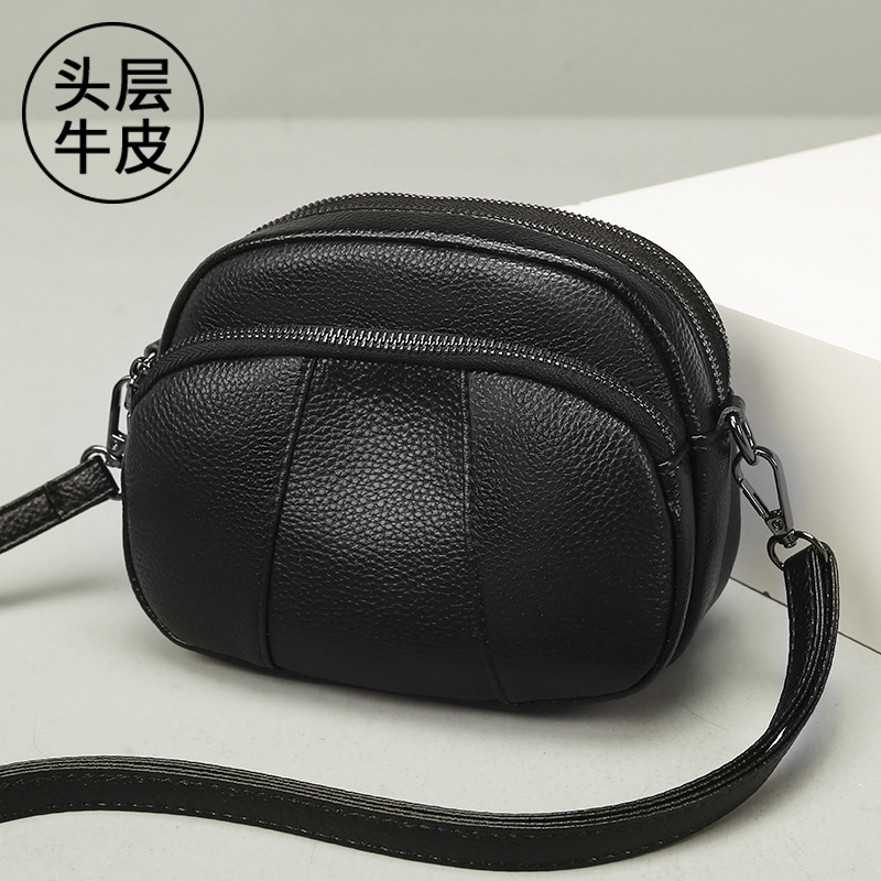 Top Grain Cowhide Leather Bag For Women, Three-Layer Zipper 2026 New Fashion Genuine Leather Shoulder Bag, Crossbody Bag, Casual Small Bag