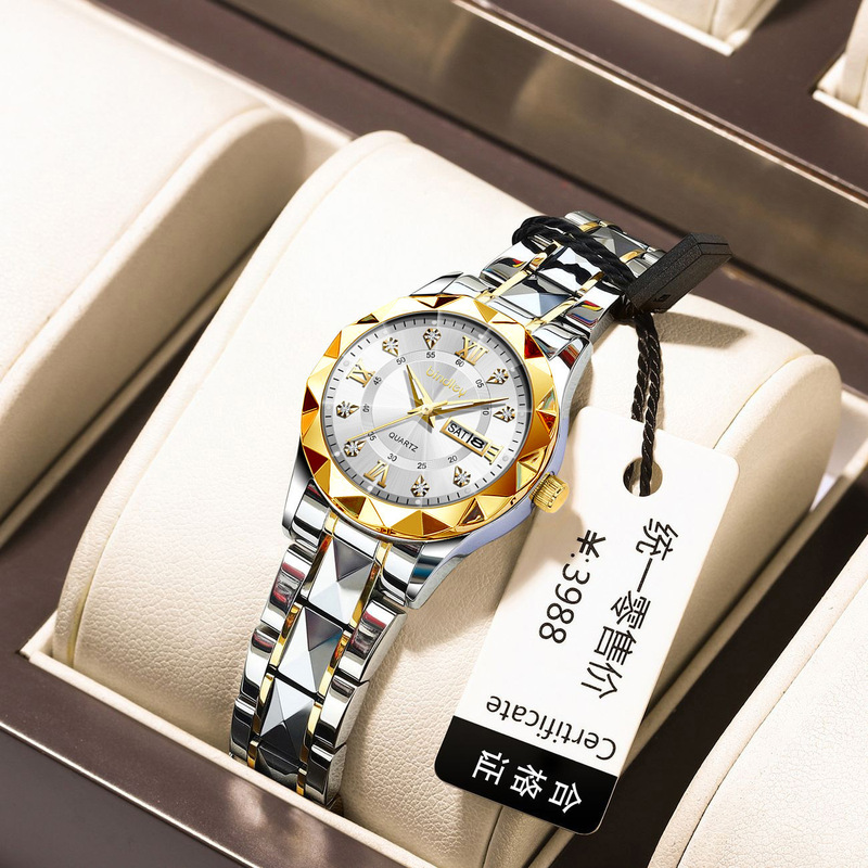 2025 New Women's Watch Women's Trendy Dual Calendar Steel Band Drop Shipping Fully Automatic Movement Quartz Watch