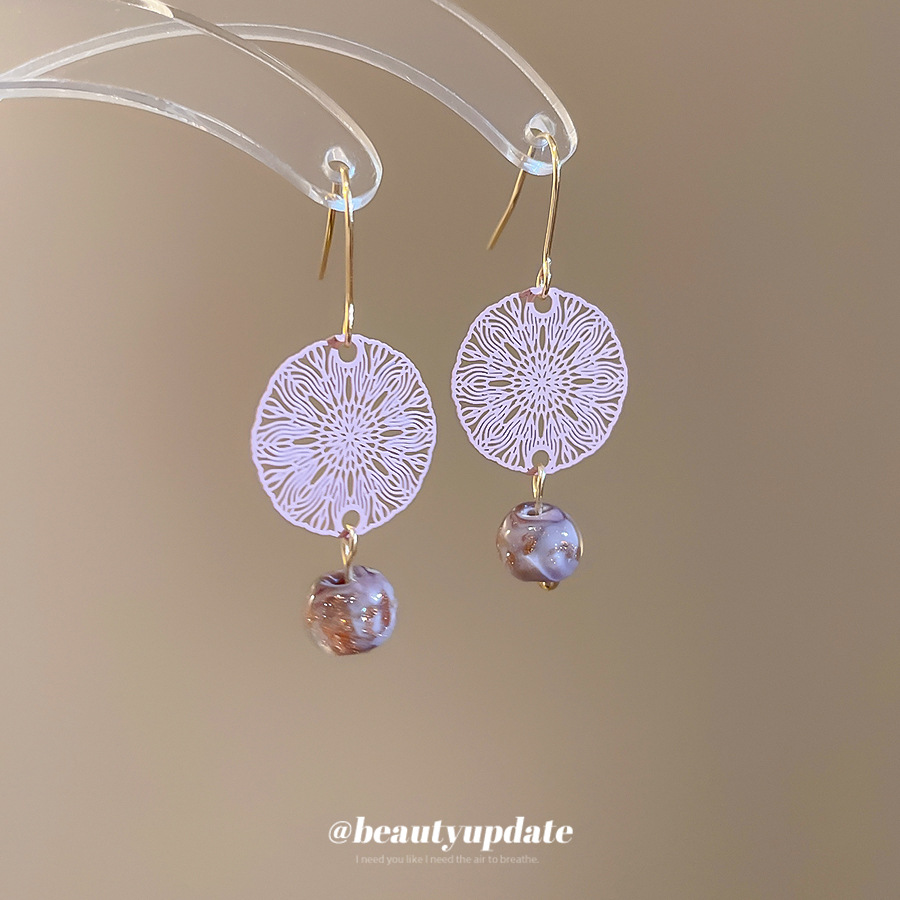 Pendientes de vidrio con rejas huecas, nuevo estilo chino, temperamento suave y elegante, gancho para la oreja, pendientes de todo fósforo de moda, sentido de clase alta de nicho