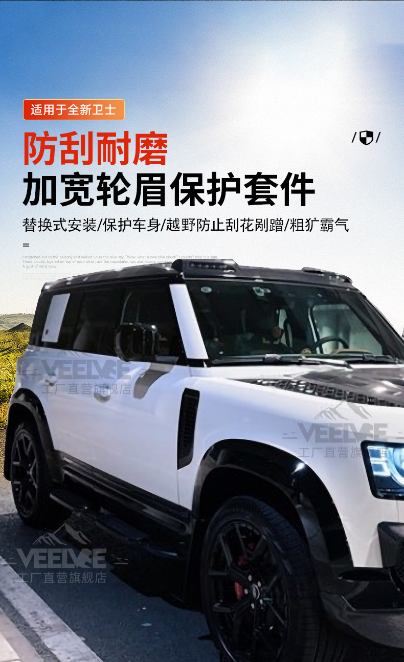 Suitable for Land Rover New Defender Wheel Arch Black Warrior Wideband Lighted Wheel Arch Protection Shell Tire Rim Anti-Scratch