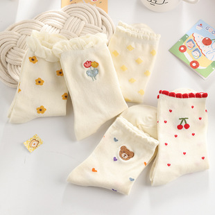 Lace socks children's mid-length socks ins trendy cute Japanese spring and summer thin lolita cotton socks Zhuji wholesale