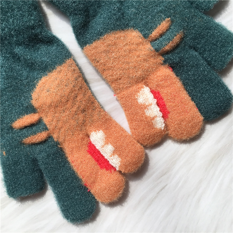 Children's Korean Edition Dinosaur Jacquard Crystal Velvet Knitted Autumn Winter Warm Boys and Girls' Writing Gel Two_voghion.com
