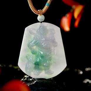 Natural Jadeite A-Grade Spring Color Guan Gong Large Model God of Wealth Guan Er Ye Jade Pendant for Men
