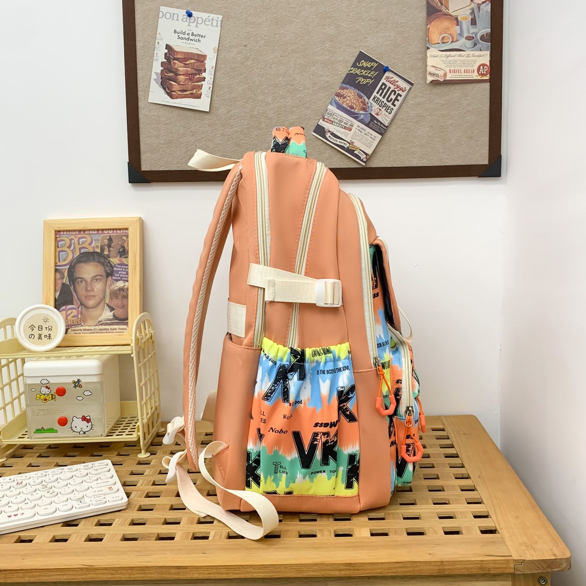 2024 nueva mochila casual de gran capacidad, mochila escolar impresa de todo fósforo de moda, mochila para estudiantes universitarios de secundaria y preparatoria al por mayor