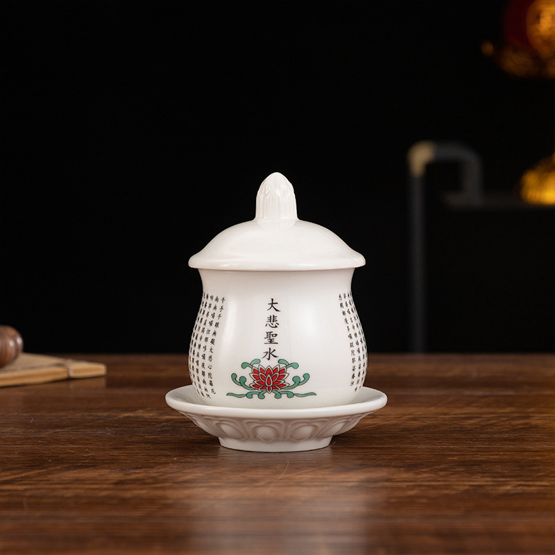 陶磁器の工芸品は仏の聖水杯観音の浄水杯の道家の仙の家の用品を供えます。|undefined