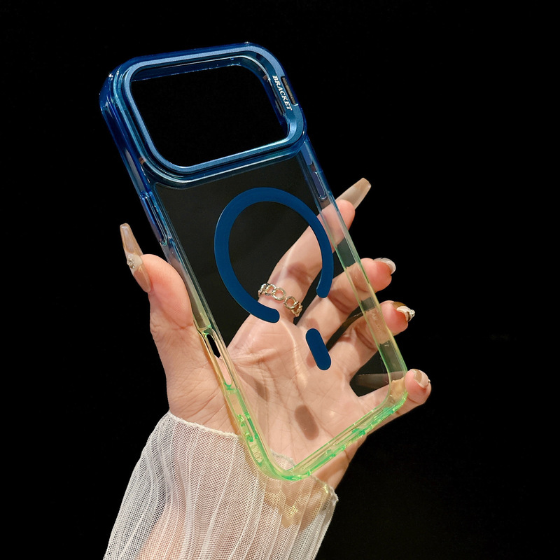 苹果17promax手机壳高透磁吸适用iPhone16镜头支架渐变色简约硬壳|undefined