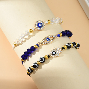 European and American Cross-border Fashion 3-piece Set Oil Dropping Beaded Devil's Eye Palm Friendship Bracelet Women's Hand-woven Hand Rope