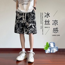 国潮高街潮流水墨画印花休闲短裤夏季百搭宽松小众设计感运动裤男
