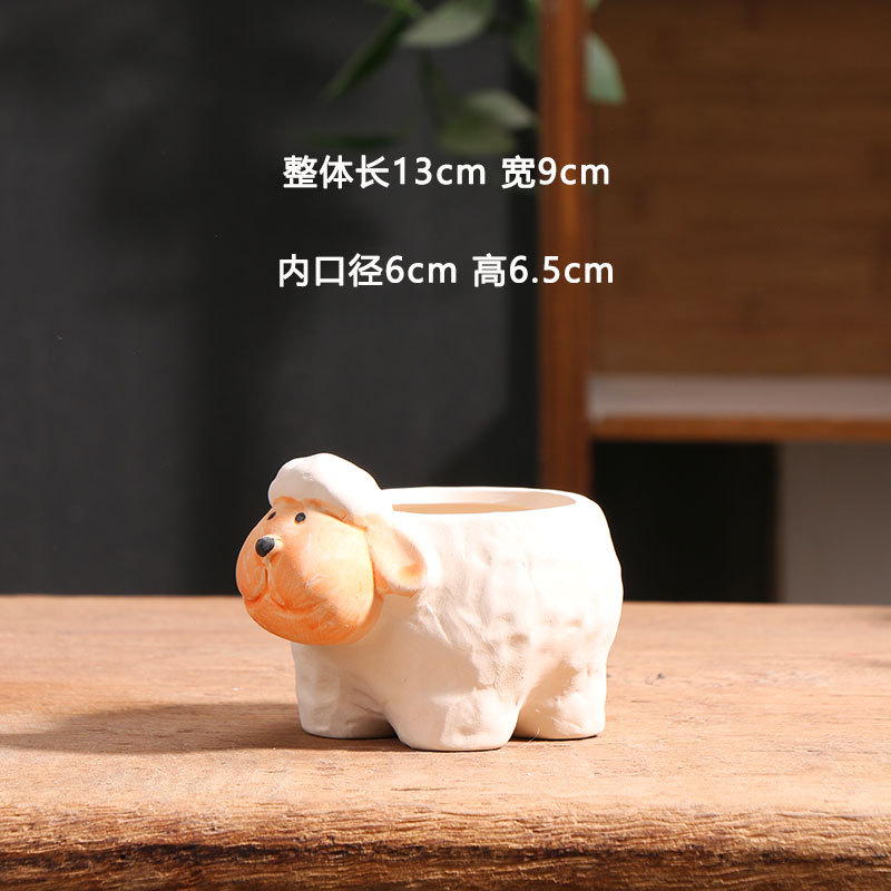 Oveja pequeña maceta carnosa de dibujos animados personalidad creativa escritorio transpirable animal gres maceta de cerámica venta al por mayor
