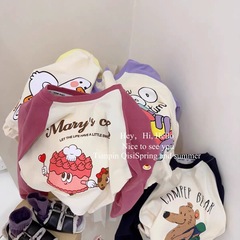 Children's Round Neck T-shirt 2024 Spring Autumn Women's Children's Korean Version Casual Cute Cartoon Long Sleeve Top