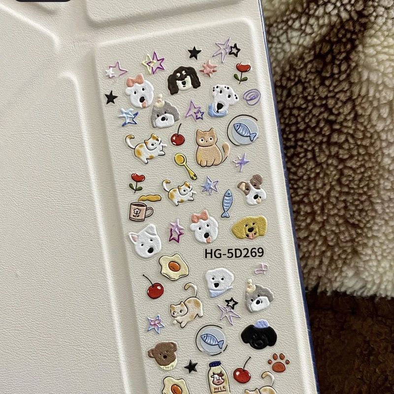 インスタイルの新しいソフトかわいいペットの犬と子猫エンボス加工立体ネイルアートステッカーかわいい漫画 ccd 携帯電話 ipad|undefined