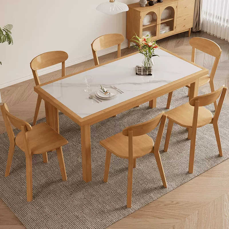 全实木岩板餐桌椅组合家用小户型现代简约北欧餐厅长方形吃饭桌子