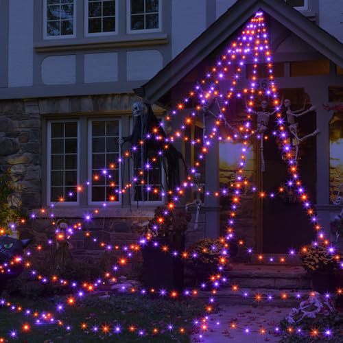 Red de araña luminosa de Halloween Red triangular con luz araña negra felpa araña de color grande accesorios de decoración de fiesta