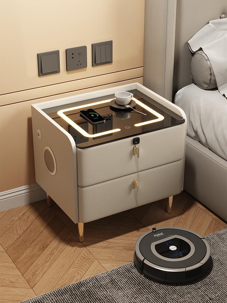 Solid Wood Smart Bedside Table Home Light Luxury High-End Modern Simple Bedroom Small Bedside Storage Storage Cabinet