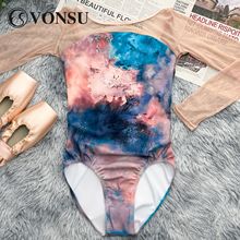 梵舒新款长袖网纱拼接芭蕾舞练功服成人舞蹈体操服个性形体服女