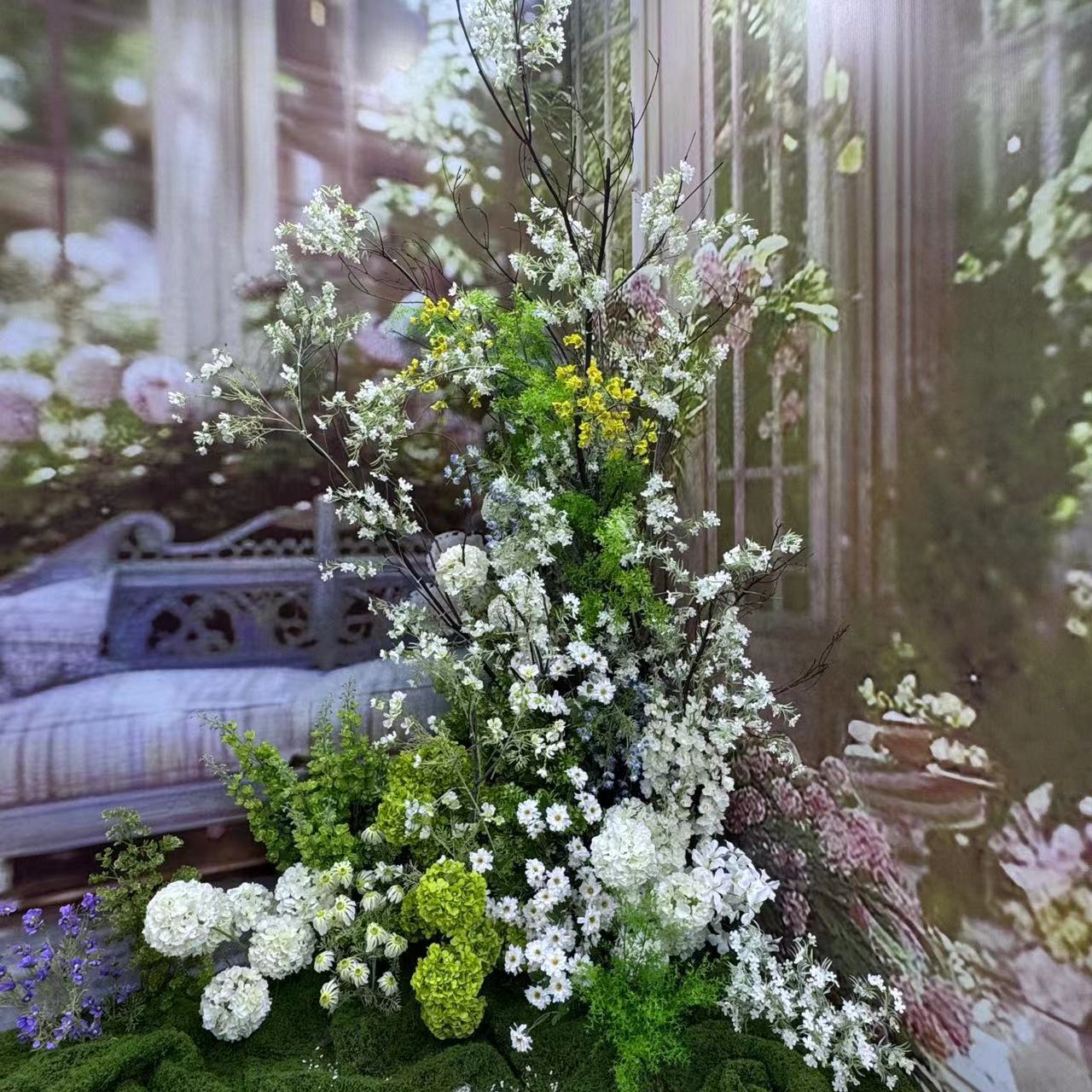 Flores de boda de alta calidad de flores de madera verde de bambú y lirio de pino masson de alta calidad