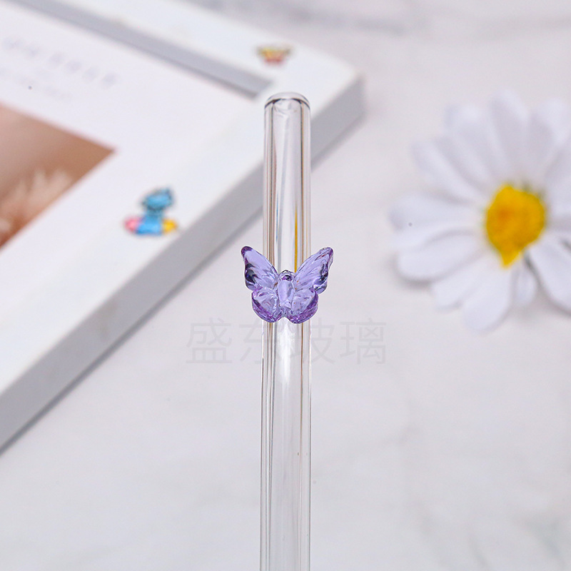 Nueva mariposa de color de paja de vidrio resistente al calor anti-escaldadura anti-lápiz labial multicolor opcional no desechable estilo de niña