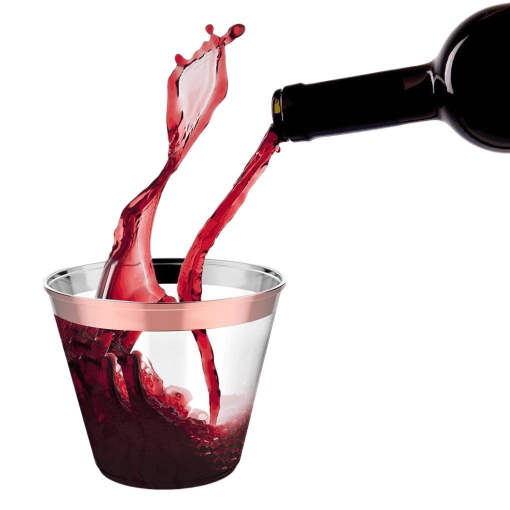 9oz taza desechable de oro rosa moldeo por inyección postre restaurante Vino bebida taza transparente taza de plástico duro