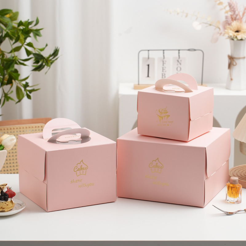 Caja de embalaje de pastel de cumpleaños portátil engrosada Caja de pastel de 4 pulgadas aumentada Caja de embalaje para hornear de 6 pulgadas al por mayor
