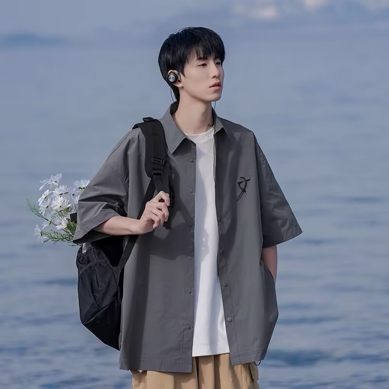 American Retro Tooling Short-sleeved Shirt Men's Summer Thin Loose Casual Half-sleeved Shirt