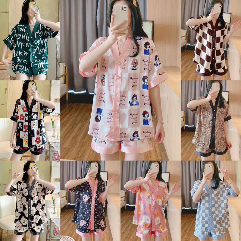A variety of styles of summer ice silk pajamas 2023 new Southeast Asian cardigan ins home clothes Internet famous explosive suit