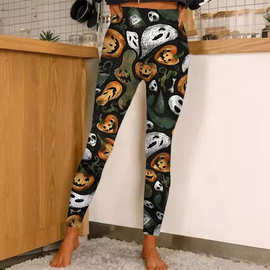 2025欧美跨境新款 万圣节元素印花紧身运动裤 打底裤  现货