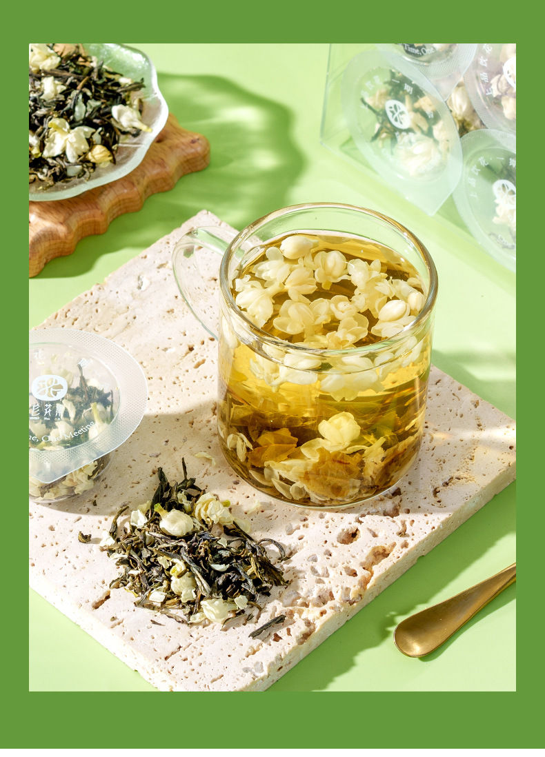 Jasmine Snow Tea 42g Mini Canister Fragrant Green Tea Blend with Adzuki Coix Seed Lotus Seed Poria specifications