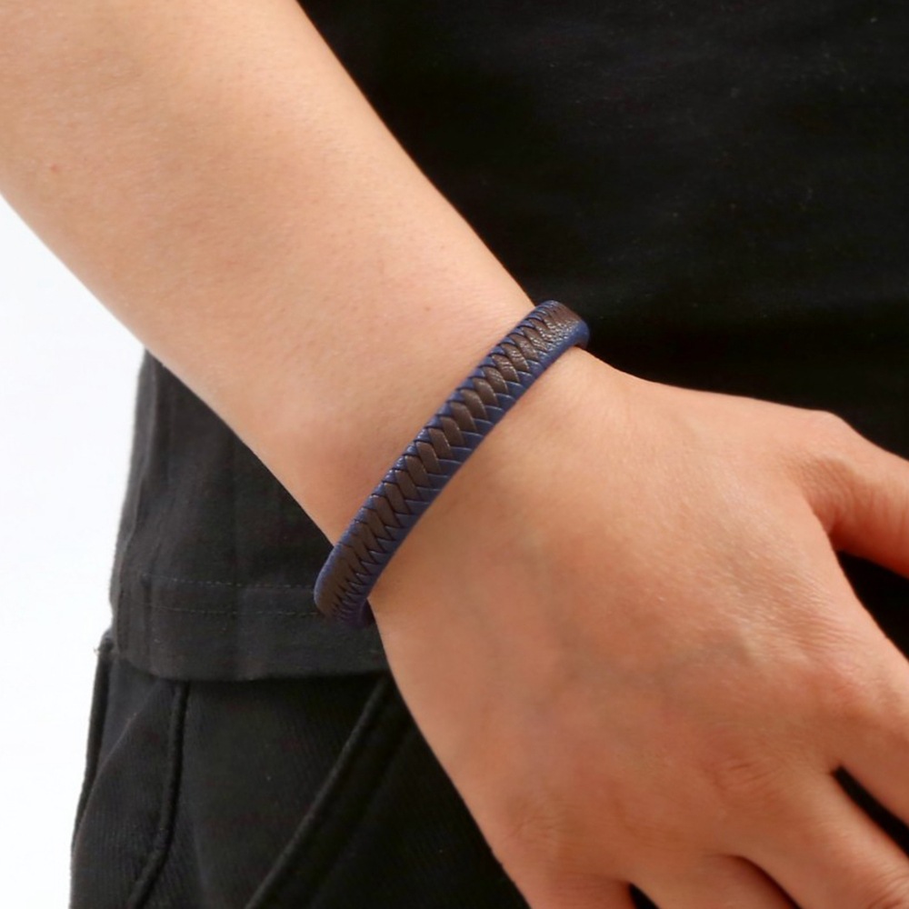 2PCS Neue Schmuck Einfache und Modische Paar männer Leder Edelstahl Magnetische Schnalle Armband_voghion.com