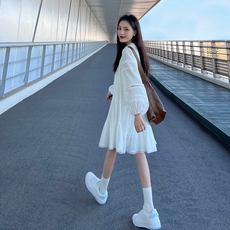 长袖白色连衣裙子女秋季2025新款流行时尚韩系穿搭一整套|undefined