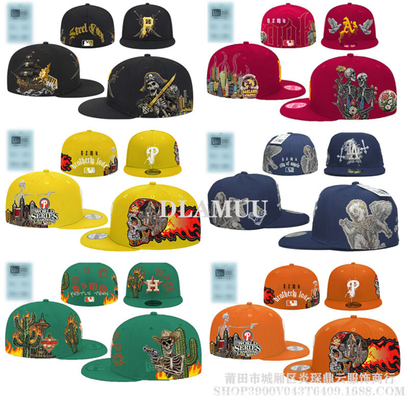 跨境mlb帽子刺绣洋基道奇骷髅刺绣硬顶棒球帽平沿帽球队外贸2025