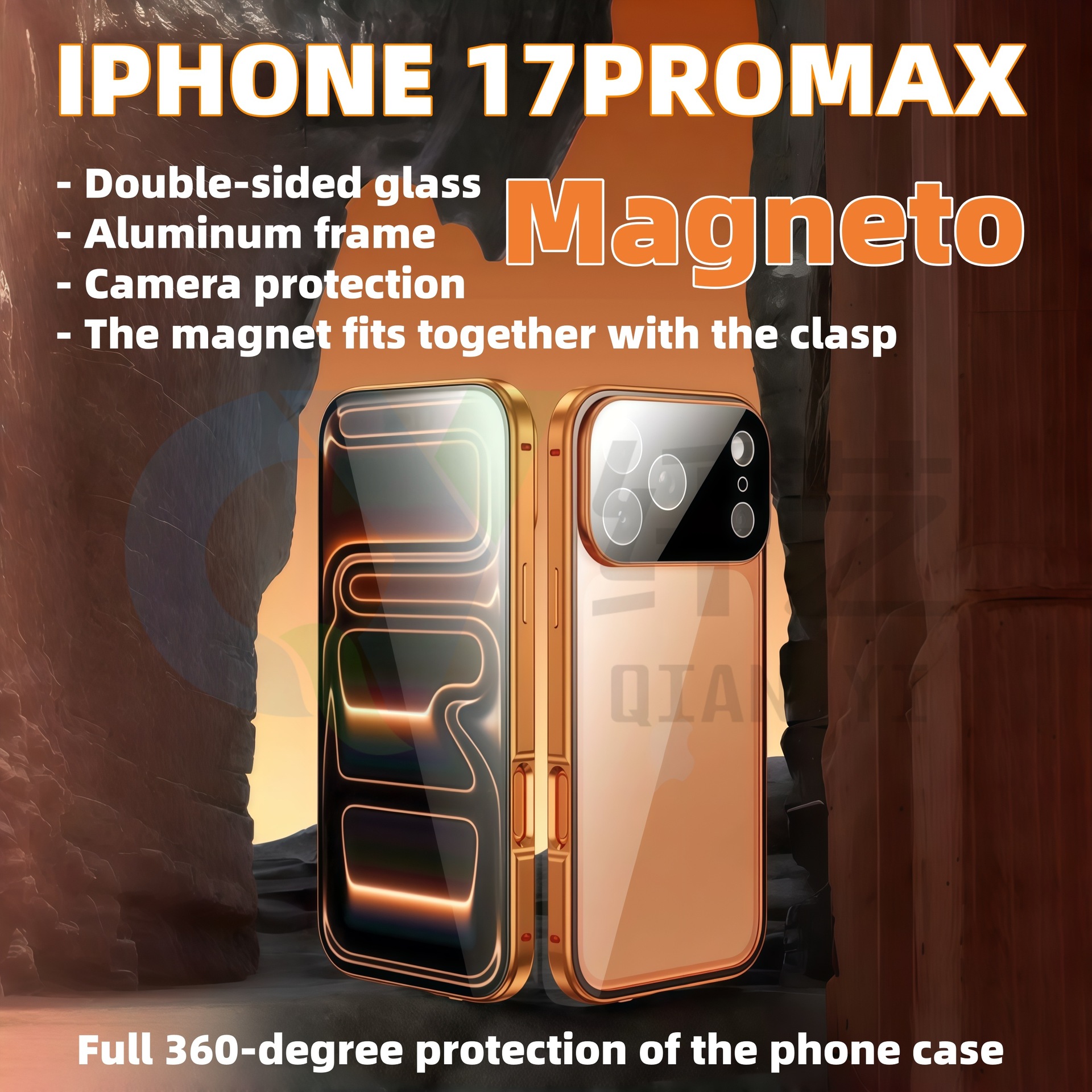 适用苹果17PROMAX万磁王手机壳IPHONE16E双面玻璃护镜金属防摔套