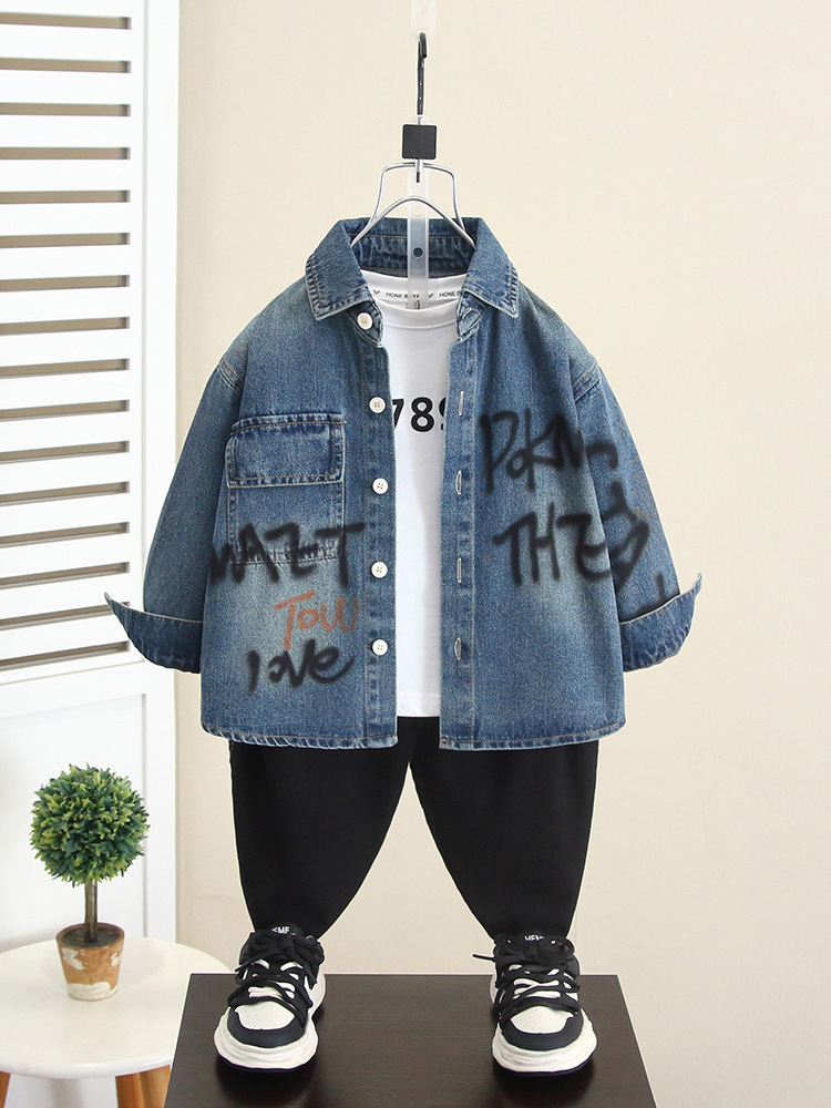 6307 Camisa de mezclilla coreana para niños Chaqueta Otoño 2025 Nuevo bebé Otoño Camisa de manga larga para niños Primavera y otoño