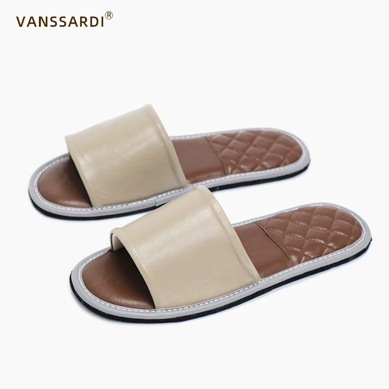 First-Layer Goatskin Genuine Leather Slippers for Men and Women in Spring and Summer, Soft-Soled Silent Non-Slip Sandals for Home Use, Drop Shipping