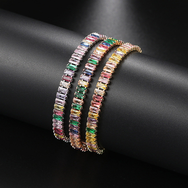 Colorful Rectangular Zircon Tennis Bracelet Full Diamond Jewelry_voghion.com