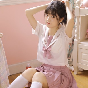 Japanese Internet Red Orthodox Soft Sister jk Uniform Skirt Powder Yulan sailor Suit Japanese Short Sleeve Middle Suit Student suit