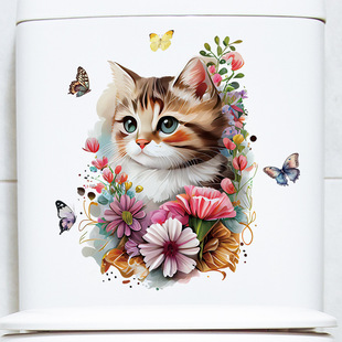 Flower Cat Toilet Seat Decoration Sticker Bathroom Glass Wall Decoration Beautification Sticker Toilet Butterfly Toilet Sticker