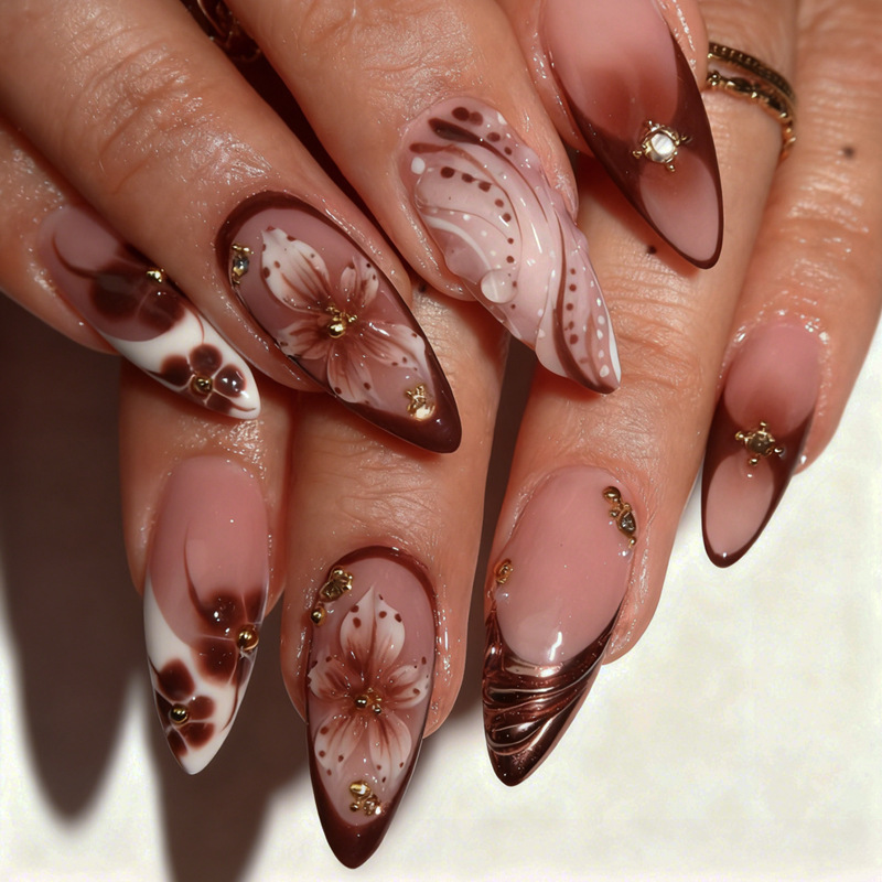 3D Carved Flower Design, Popular Foreign Trade French-Style Press-On Nails, Instagram-Style Gradient High-End Nail Stickers, Wearable Nails 3D Carved Flower Design, Popular Foreign Trade French-Style Press-On Nails, Instagram-Style Gradient High-End Nail Stickers, Wearable Nails
