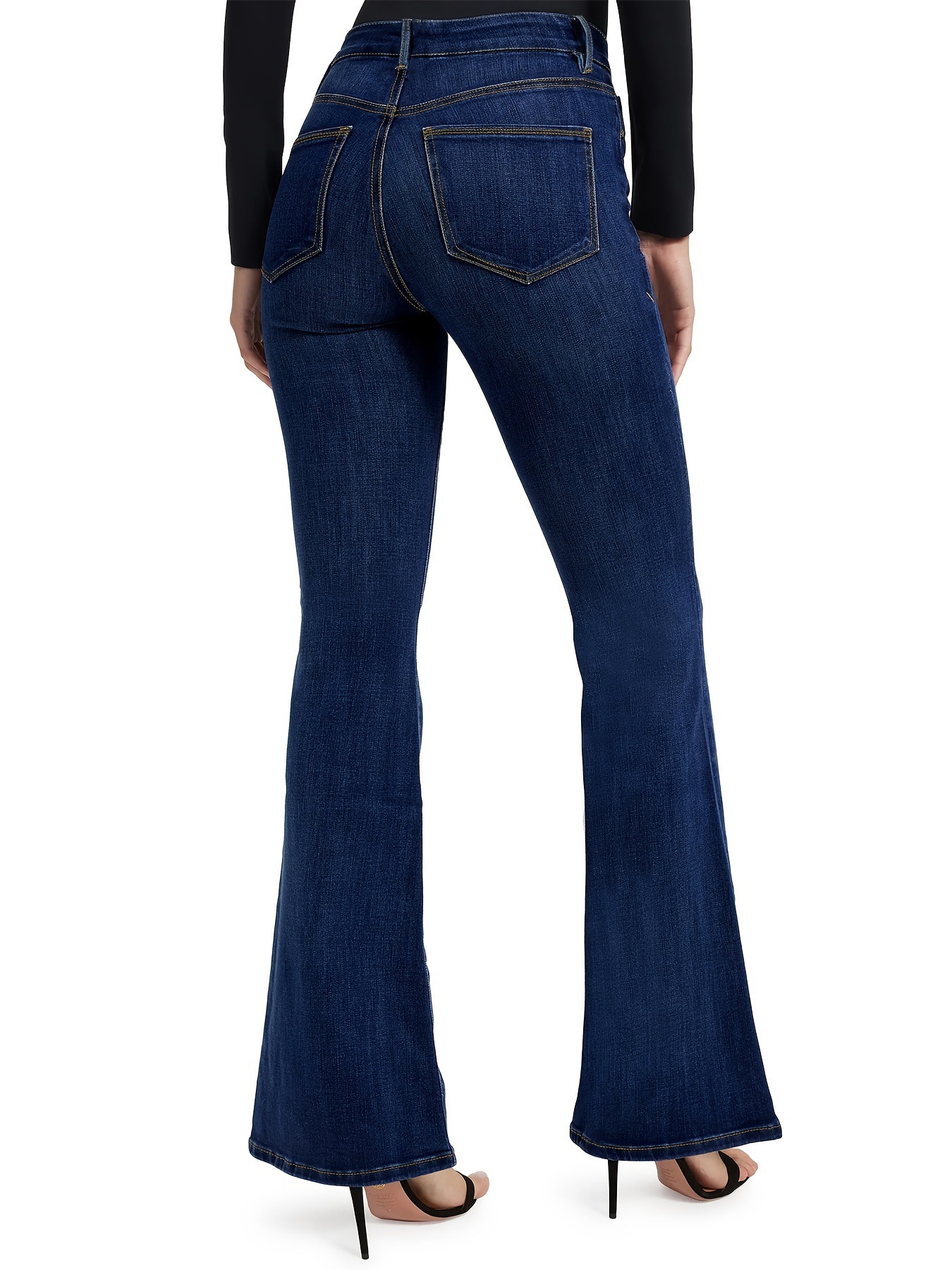 Jeans donna elasticizzati a vita alta pantaloni leggermente svasati a ferro di cavallo_voghion.com