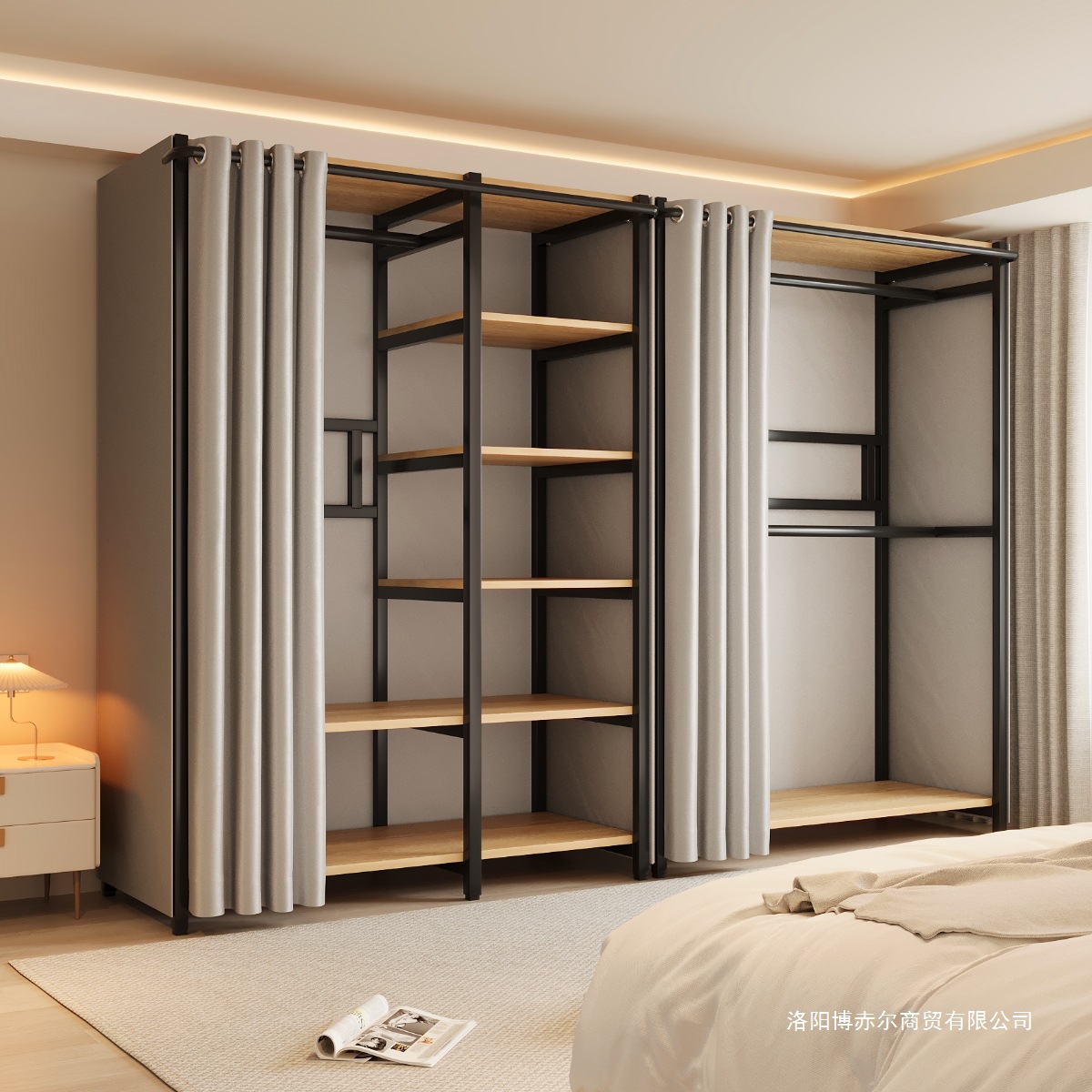 Wardrobe Integrated Combination Bedroom Home-Type Wardrobe Simple Assembly Metal Wardrobe Thickened and Thickened All-Steel Frame