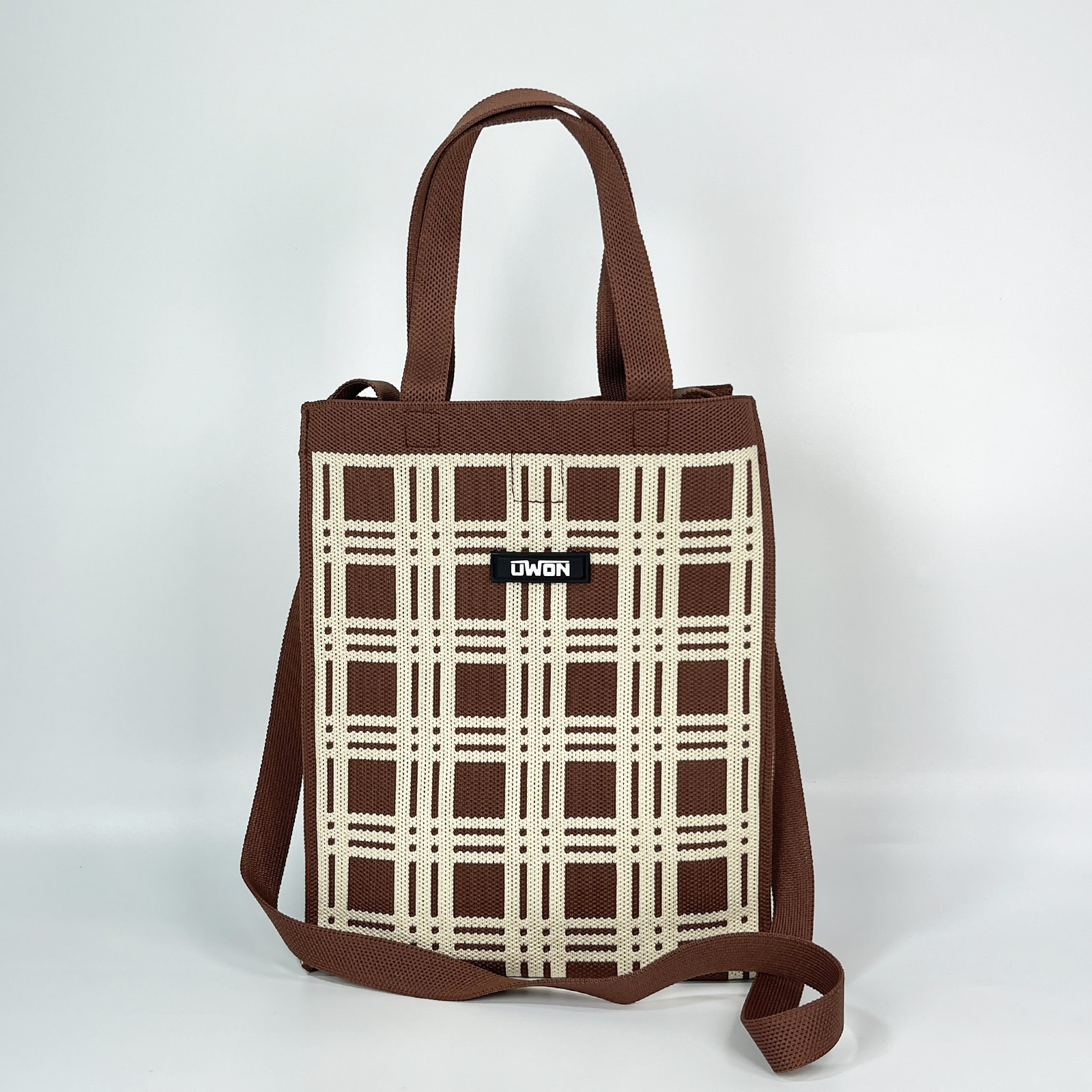 Nuevo bolso de hombro de punto de rombo en blanco y negro, bolso de mensajero de viaje de gran capacidad casual coreano, bolso cuadrado pequeño