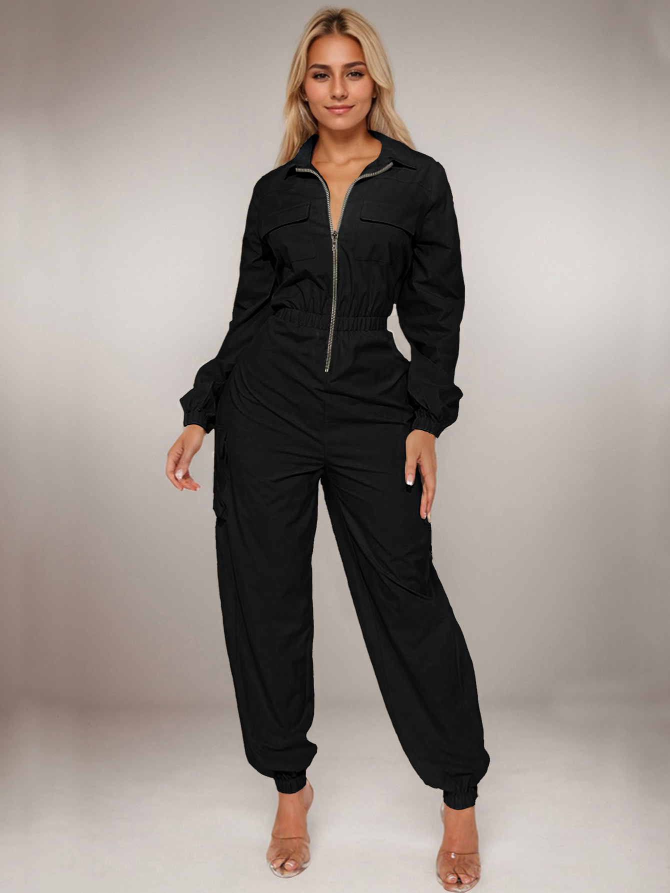 La moda transfronteriza de ocio de salida de bolsillo flip-up de la cintura de la ropa de mujer con cremallera de la pie de la ropa de vestir