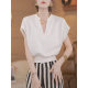 Xiaofei Sleeve V-neck Short-sleeved T-shirt Women's Summer Carabinel Shirt Short Western-style 2025 New French High-end Top
