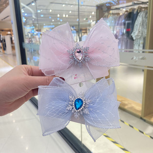 Long Ribbon Bow Hair Clip Princess Elsa Headdress Snowflake Mesh Girls' Hair Accessories diy Shoes and Hats Material