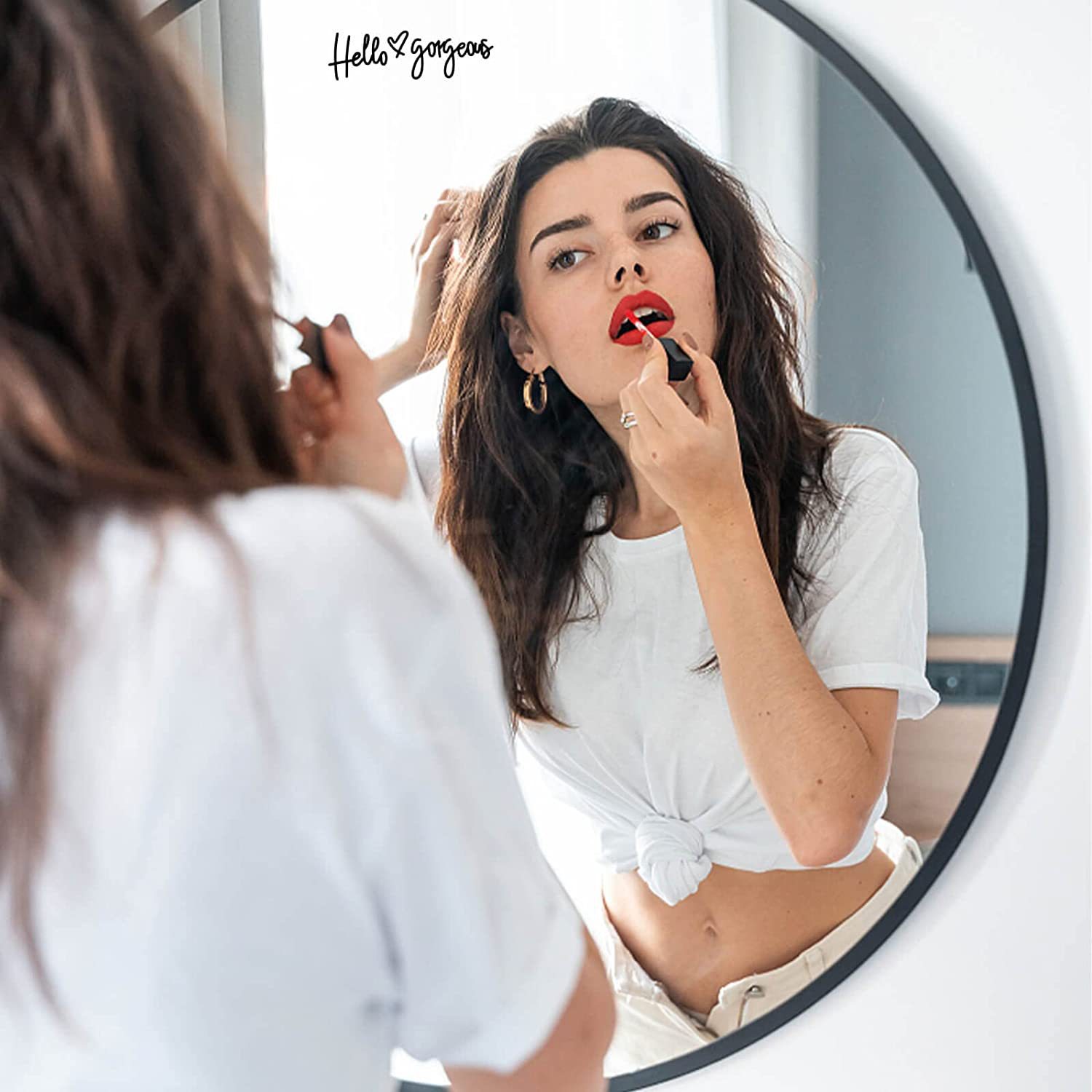 Hello Car Rearview Mirror Sticker, Gorgeous Mirror Decal, Wall Decal Lady Gift._voghion.com