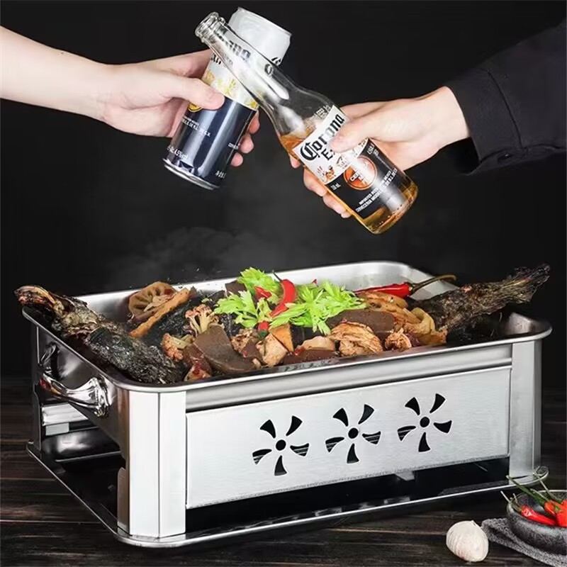 特厚ステンレス焼き魚炉アルコール炉商用木炭焼き魚炉長方形家庭用炭素焼き棚焼き魚皿