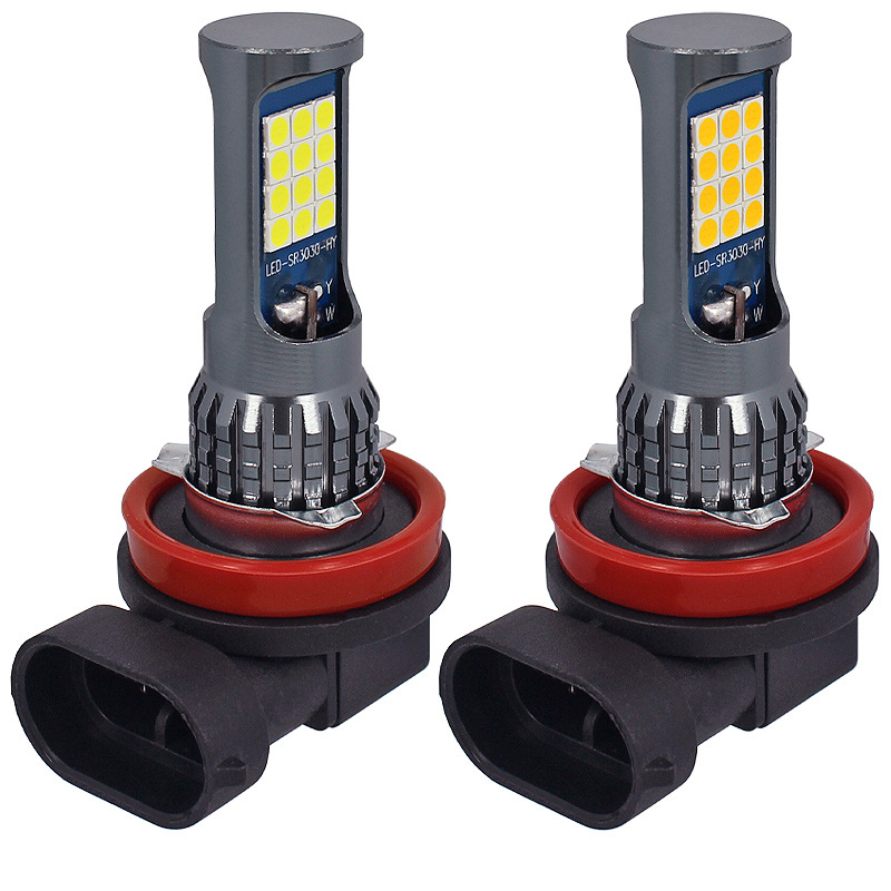 Coche LED niebla lámpara H8 H11 3030 24SMD de doble cara resalte luz delantera de dos colores LED anti-niebla bombilla Venta caliente