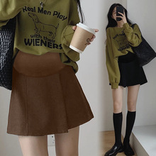 孕妇秋冬显瘦加厚毛呢森系纯色不规侧A字半身托腹裙短裙