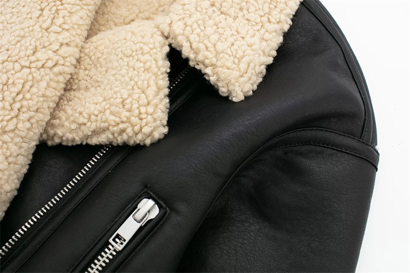 Damen Lederjacke Mit Lammfellfutter Lässige Motorradjacke Für Winter_voghion.com