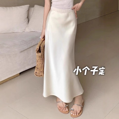 150 ショートフレンチアセテートサテンスカート女性のヒップカバーフィッシュテールスカートハイウエスト A ラインミッドレングススパンデックス