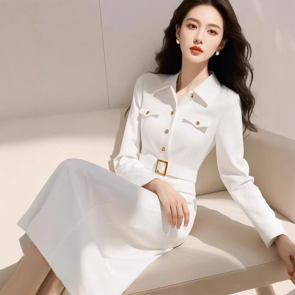 Đầm sơ mi trắng phong cách Pháp thanh lịch dáng suông — trắng chi tiết 1